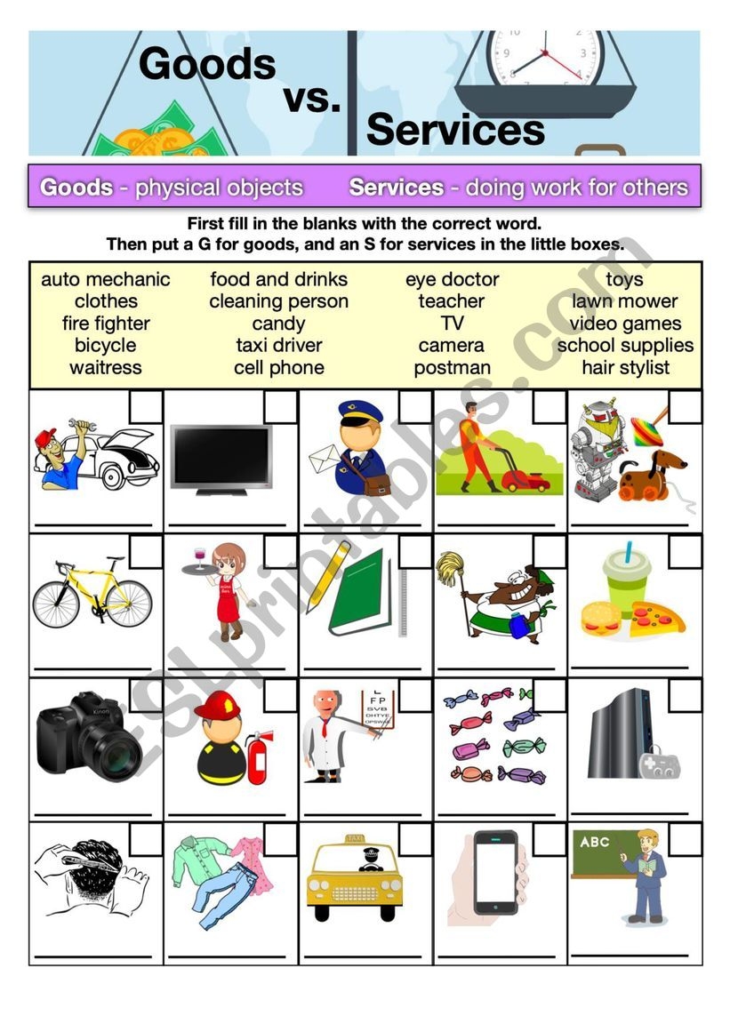 Goods Vs Services ESL Kids ESL Worksheet By Danshudai