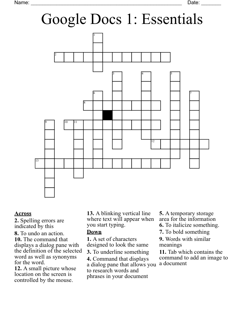 Google Docs 1 Essentials Crossword WordMint Google Docs 1 Essentials Crossword WordMint