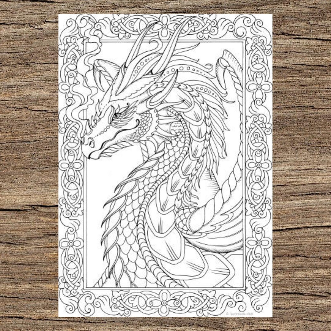 Gorgeous Dragon Printable Adult Coloring Page From Favoreads Coloring Book Pages For Adults And Kids Coloring Sheets Coloring Designs Etsy