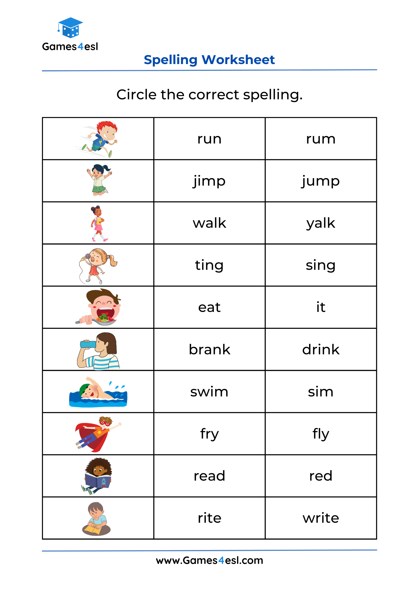 Grade 1 Spelling Worksheets Games4esl
