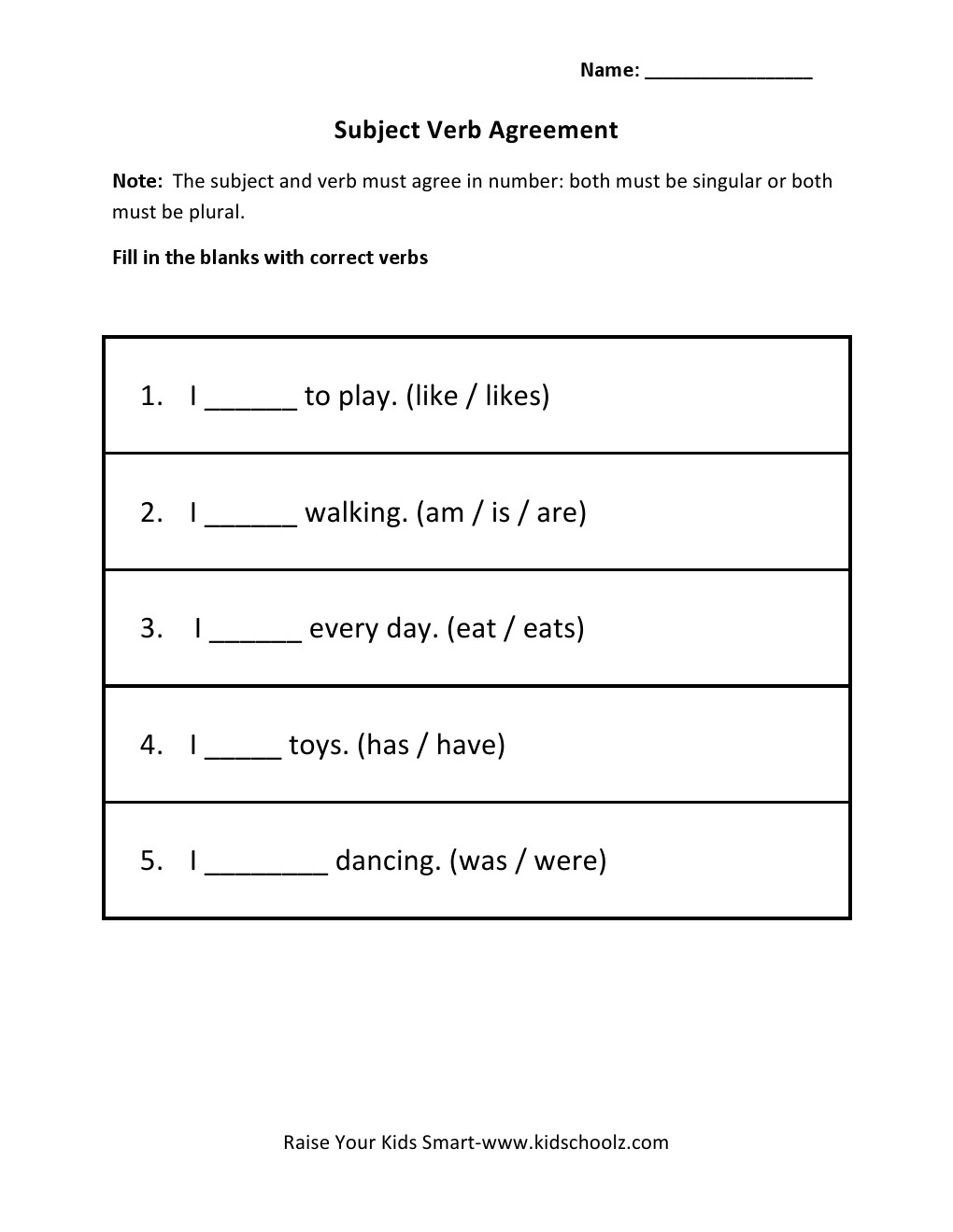 subject verb agreement worksheet