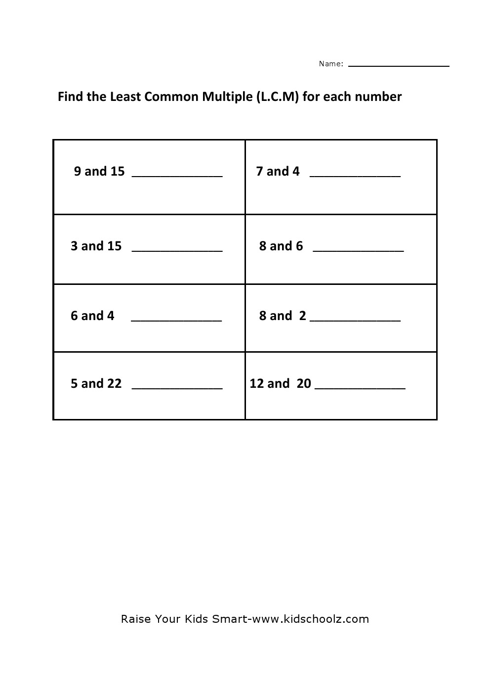 least common multiple worksheet