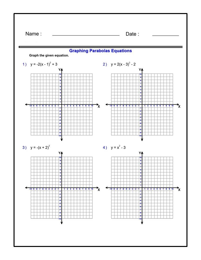 Graphing Quadratic Functions Worksheets Graphing Parabolas Equations Algebra 1 Made By Teachers
