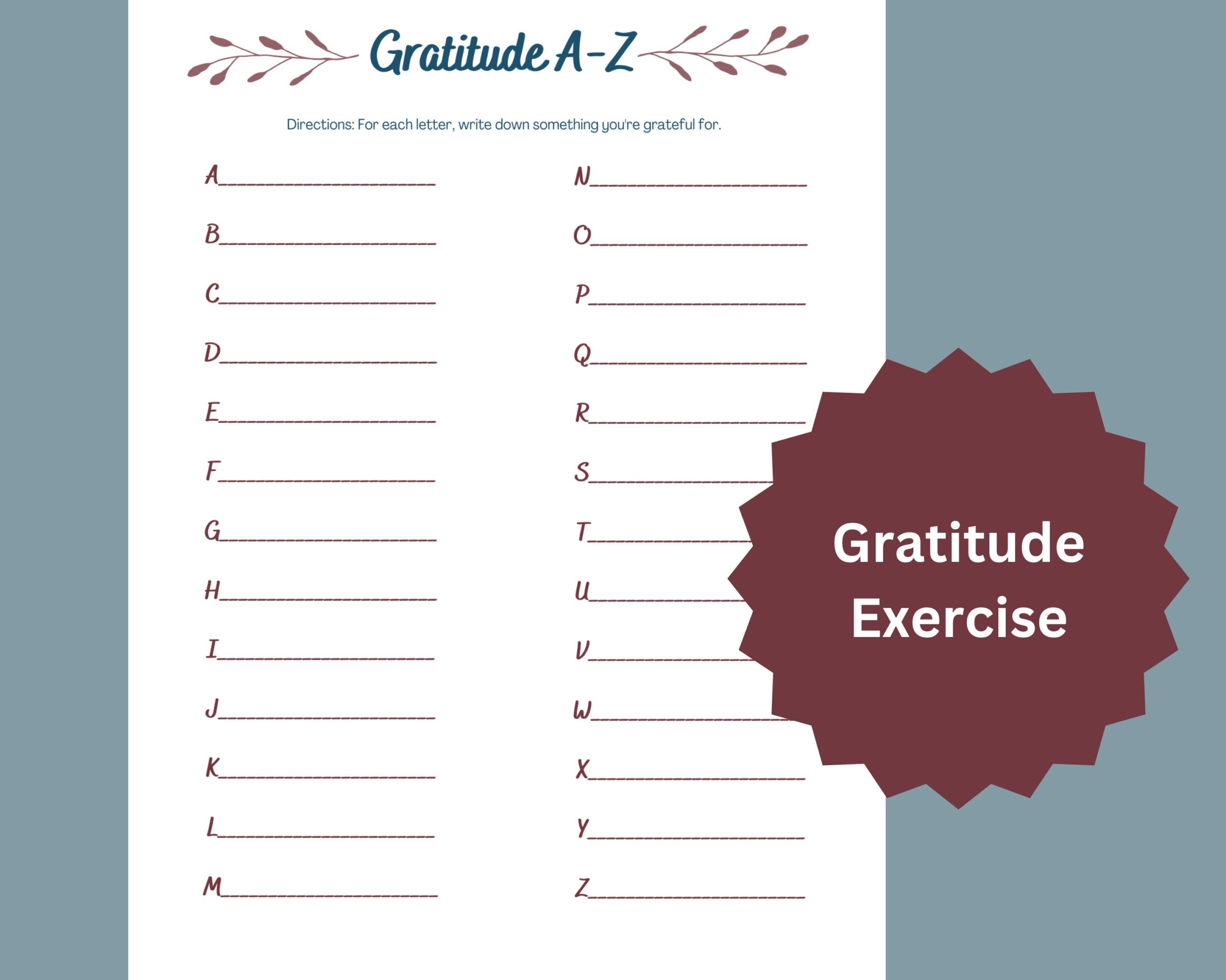 Gratitude A To Z Exercise Personal Gratitude List Printable Group 