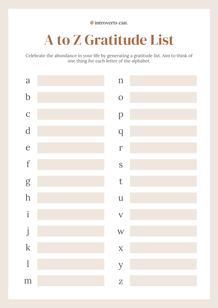 Gratitude List Worksheet