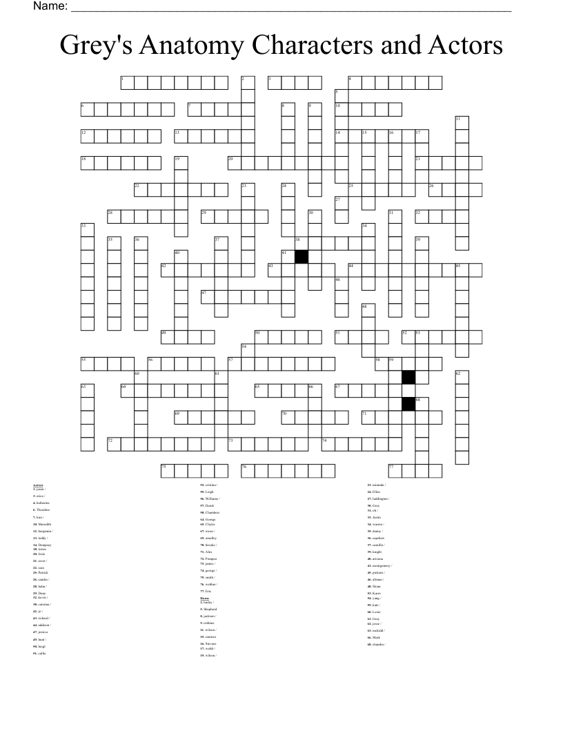 Grey s Anatomy Characters And Actors Crossword WordMint Grey s Anatomy Characters And Actors Crossword WordMint