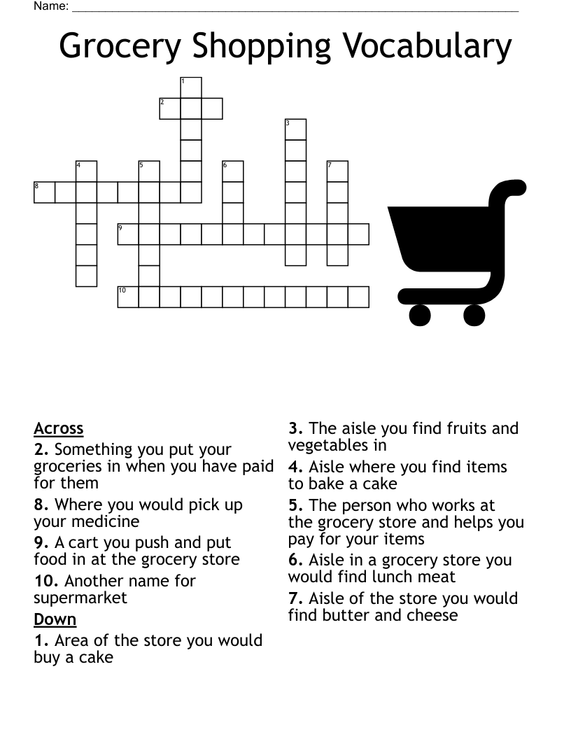 Grocery Shopping Vocabulary Crossword WordMint