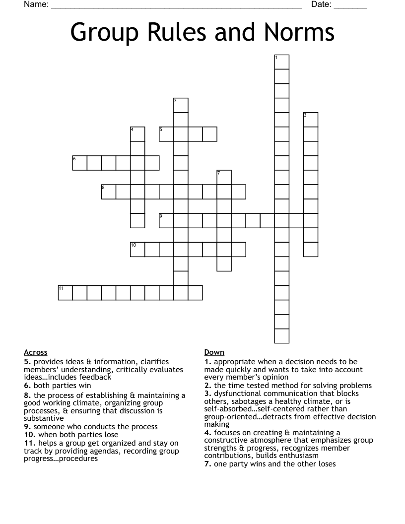 Group Rules And Norms Crossword WordMint