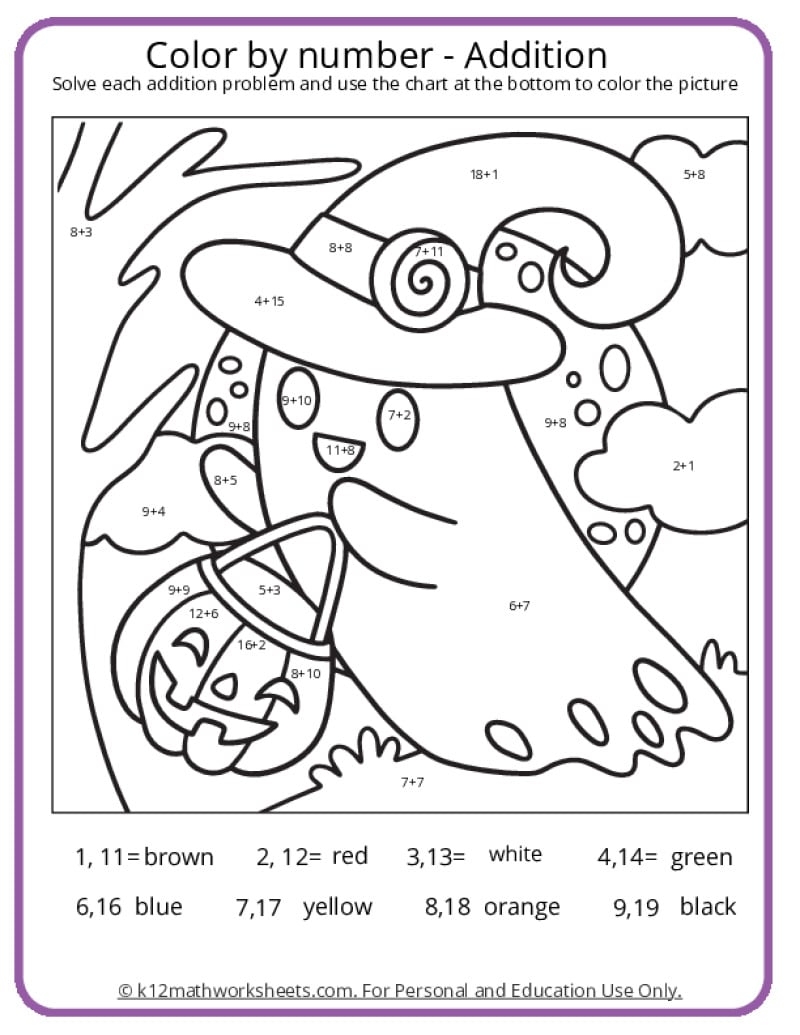 Halloween Color By Number Pages K12 Math Worksheets Halloween Color By Number Pages K12 Math Worksheets