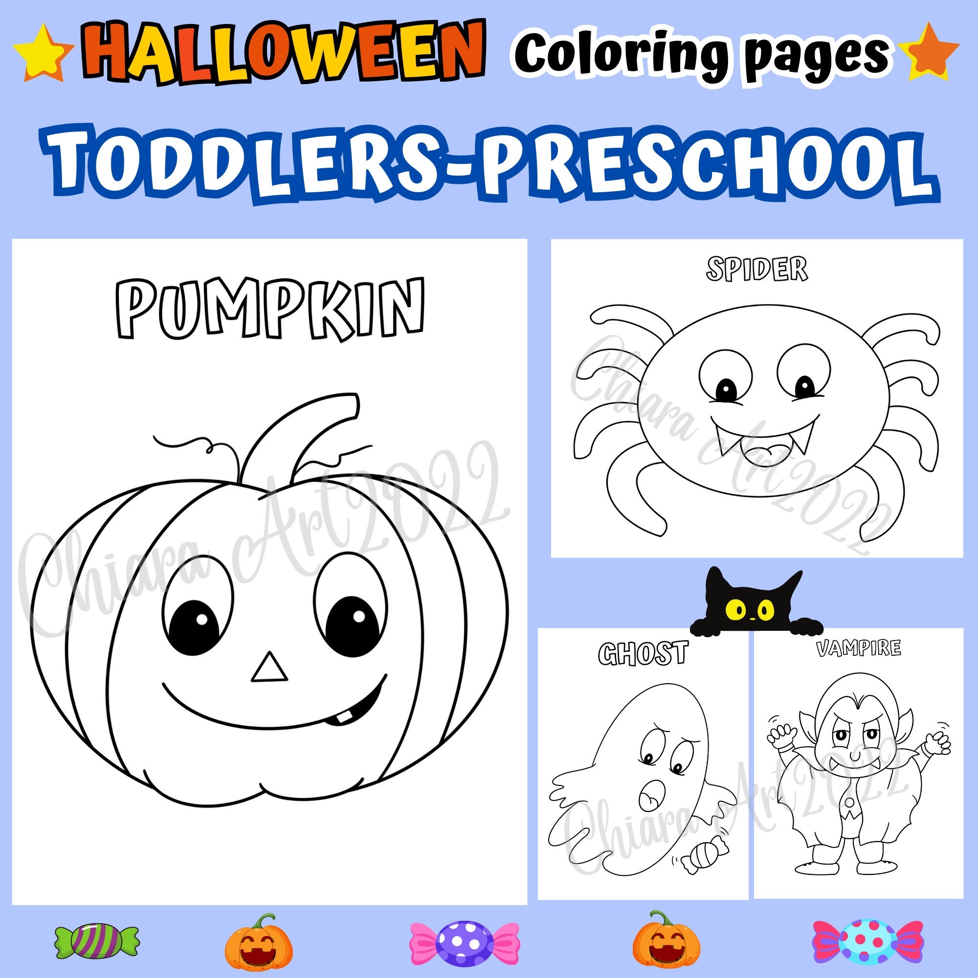 Halloween Coloring Pages For Toddlers And Up Printable Halloween Coloring Pages Easy Preschool Ghost Vampire Pumpkin Coloring Sheet PDF Etsy