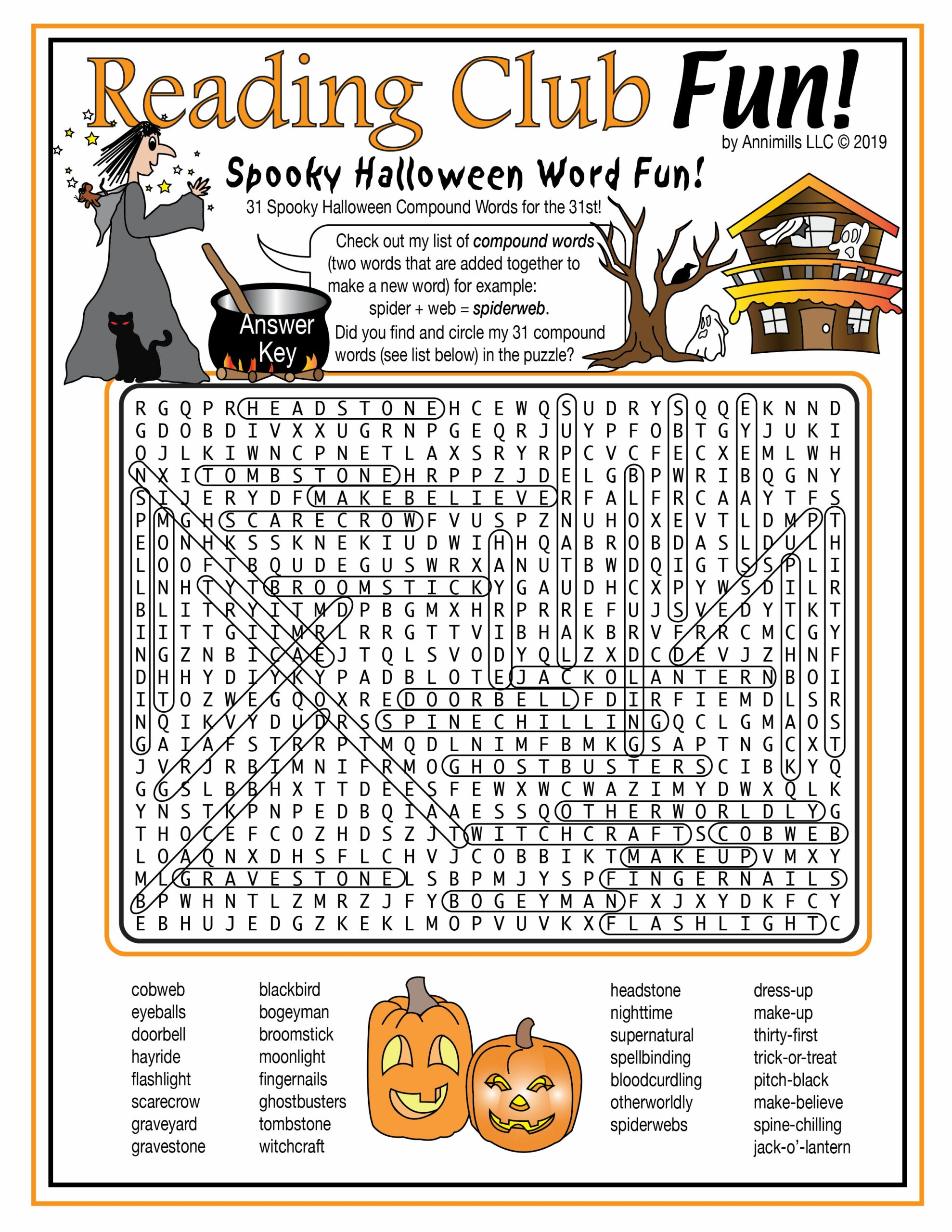 Halloween Compound Words Printable Word Search Puzzle Made By Teachers