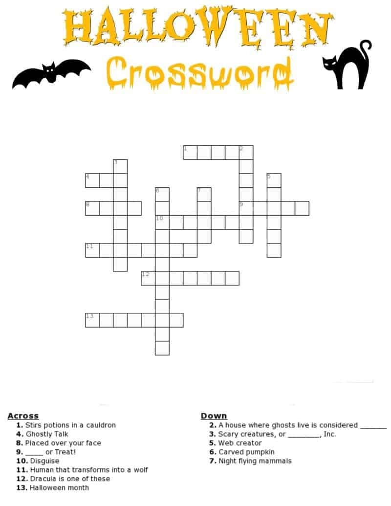 printable halloween crossword puzzles printable halloween crossword puzzles