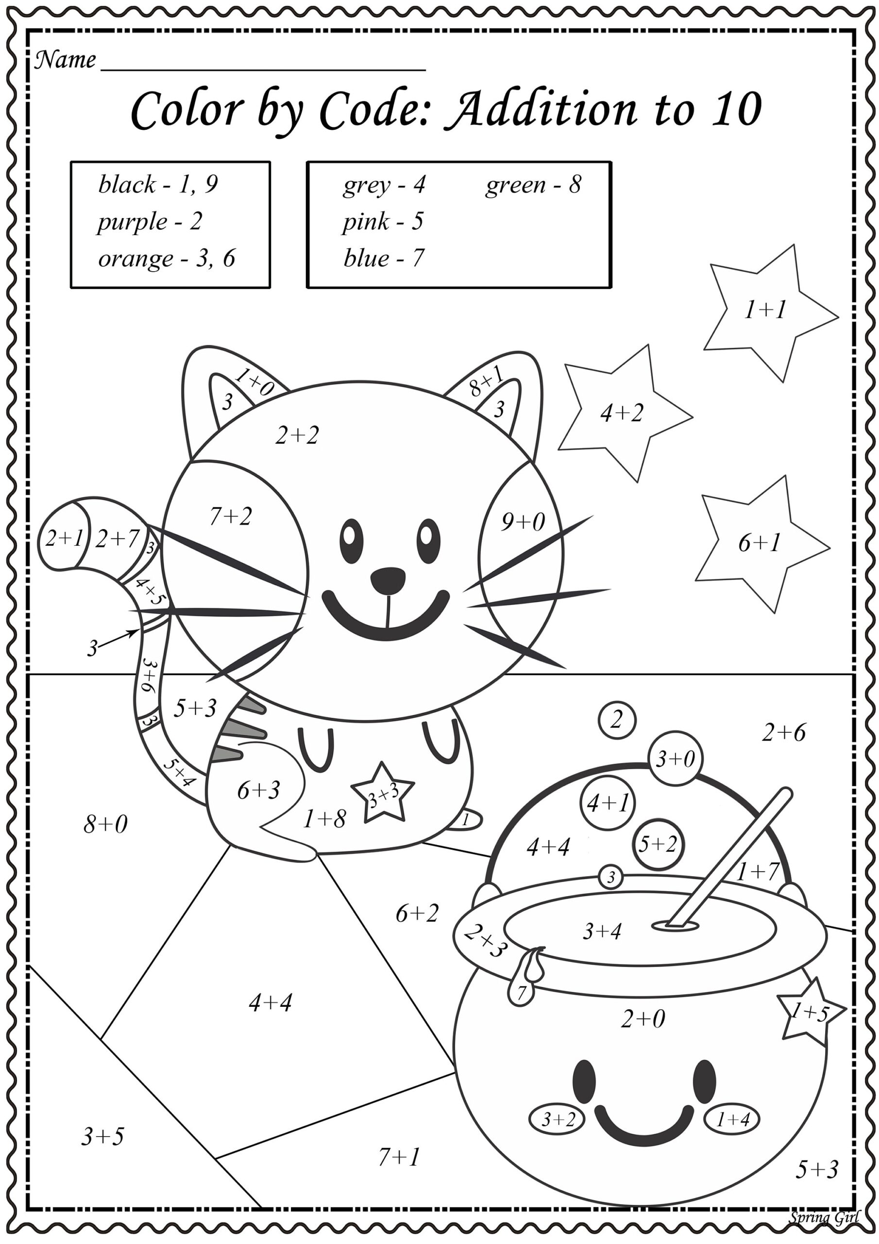 color by number math worksheets