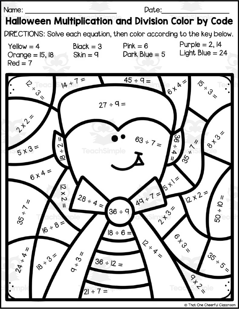 halloween math coloring pages