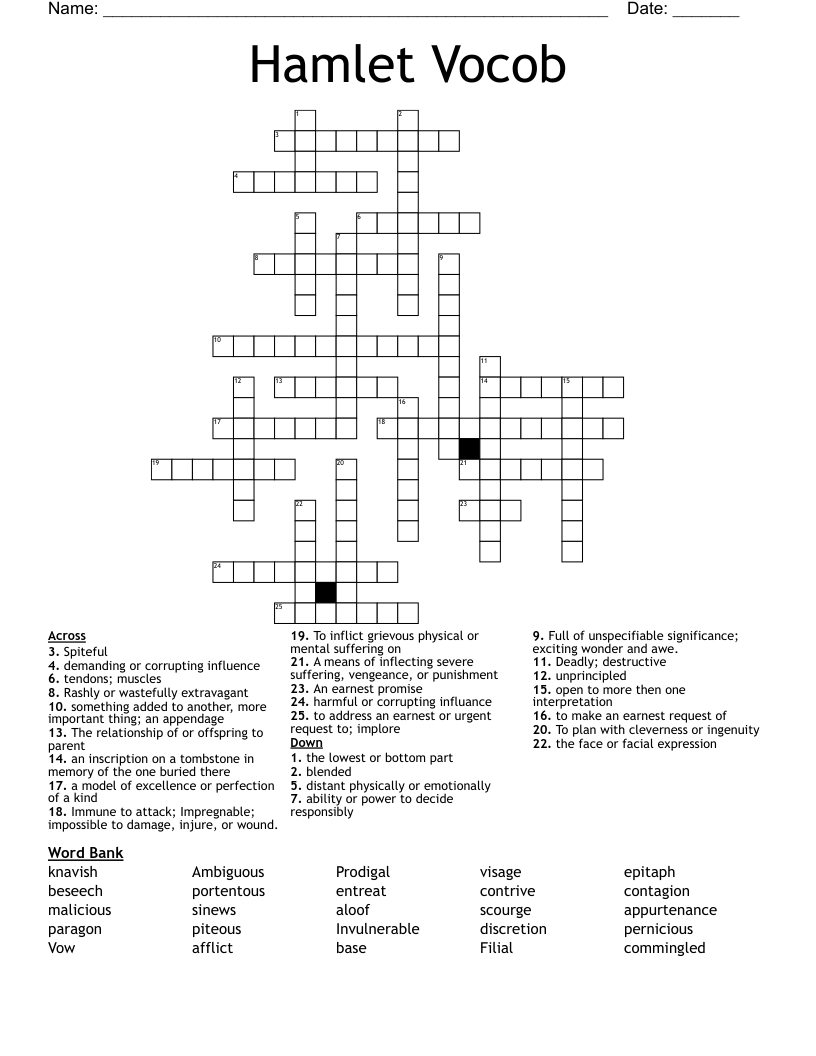 Hamlet Vocob Crossword WordMint
