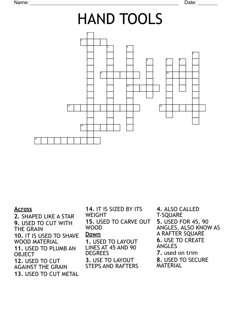 HAND TOOLS Crossword WordMint