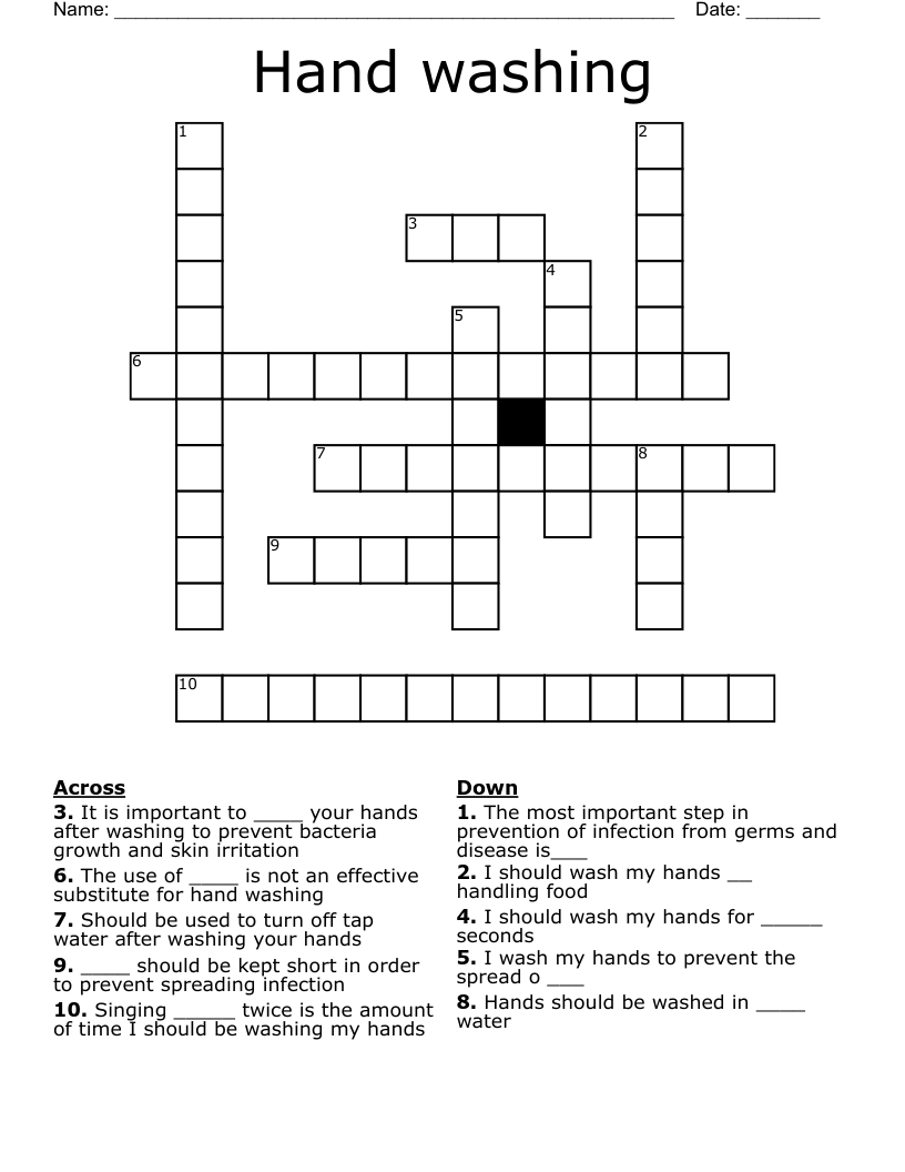 Hand Washing Crossword WordMint