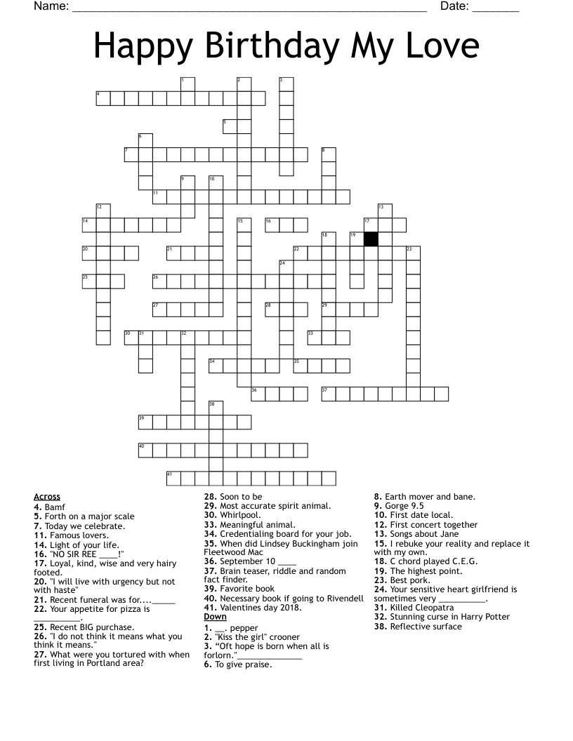 Happy Birthday My Love Crossword WordMint