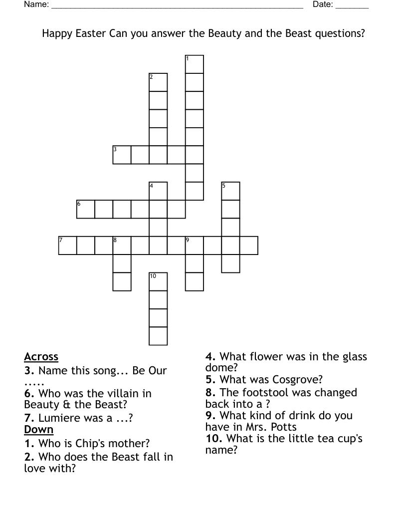 Happy Easter Can You Answer The Beauty And The Beast Questions Crossword WordMint