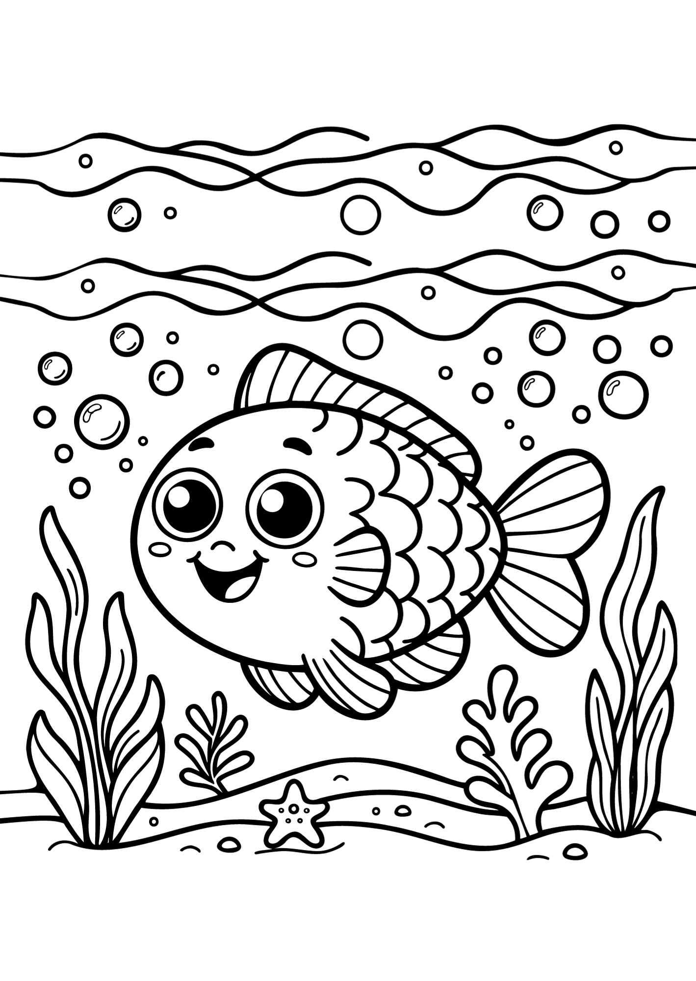 Happy Fish Free Coloring Page
