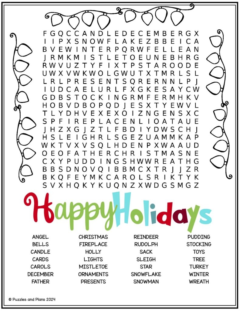 Happy Holiday Hard Word Search Puzzlesandplans