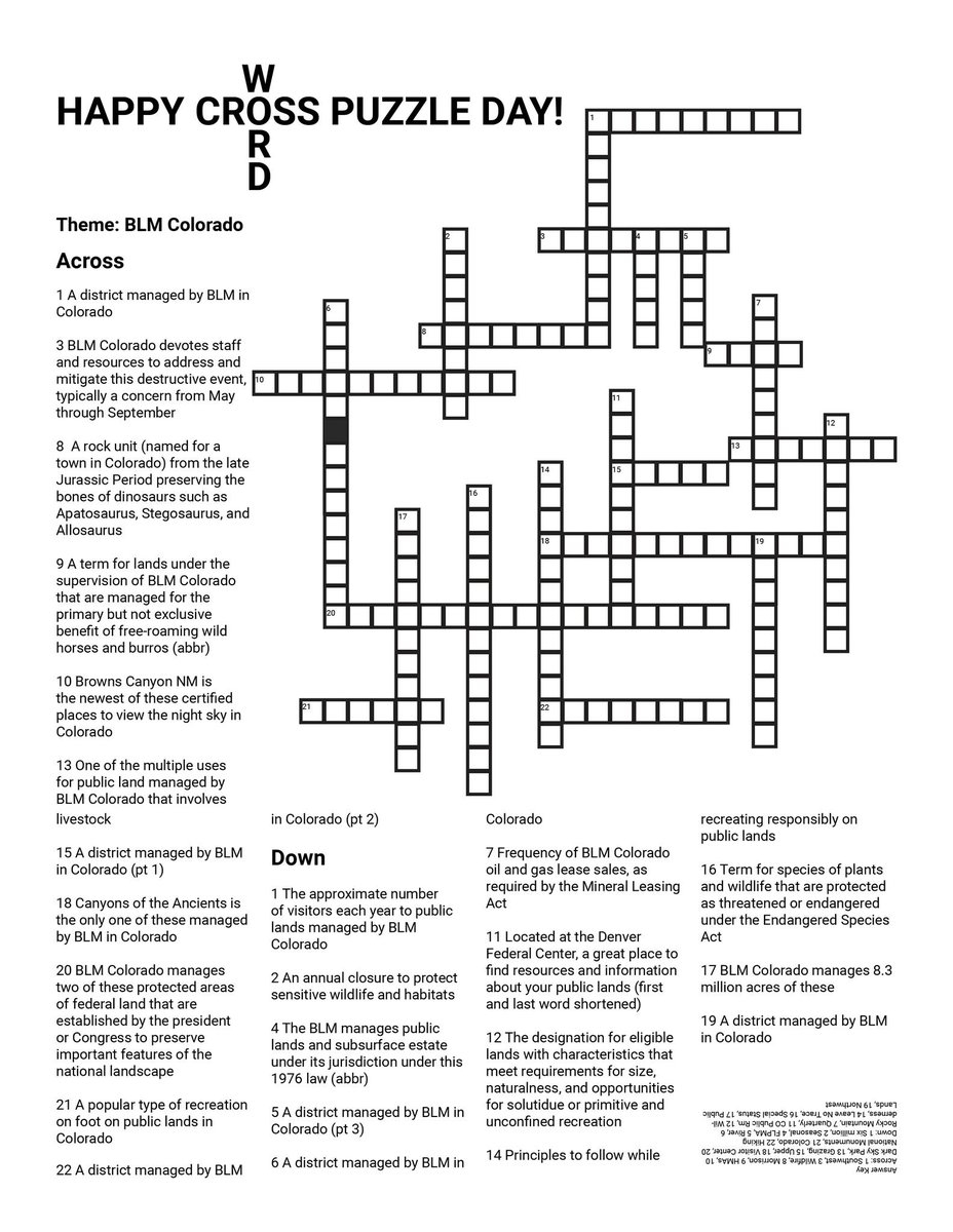 Happy NationalCrosswordPuzzleDay You Can Print Out Your Own Crossword To Complete From The Image Below And Learn A Little More About YourPublicLands In Colorado Then You Can Debate If You Will Solve Happy NationalCrosswordPuzzleDay You Can Print Out Your Own Crossword To Complete From The Image Below And Learn A Little More About YourPublicLands In Colorado Then You Can Debate If You Will Solve