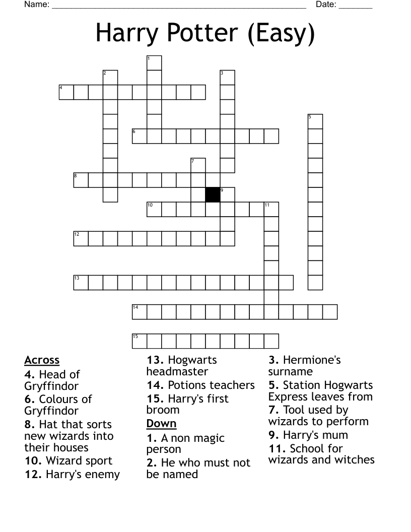 Harry Potter Easy Crossword WordMint