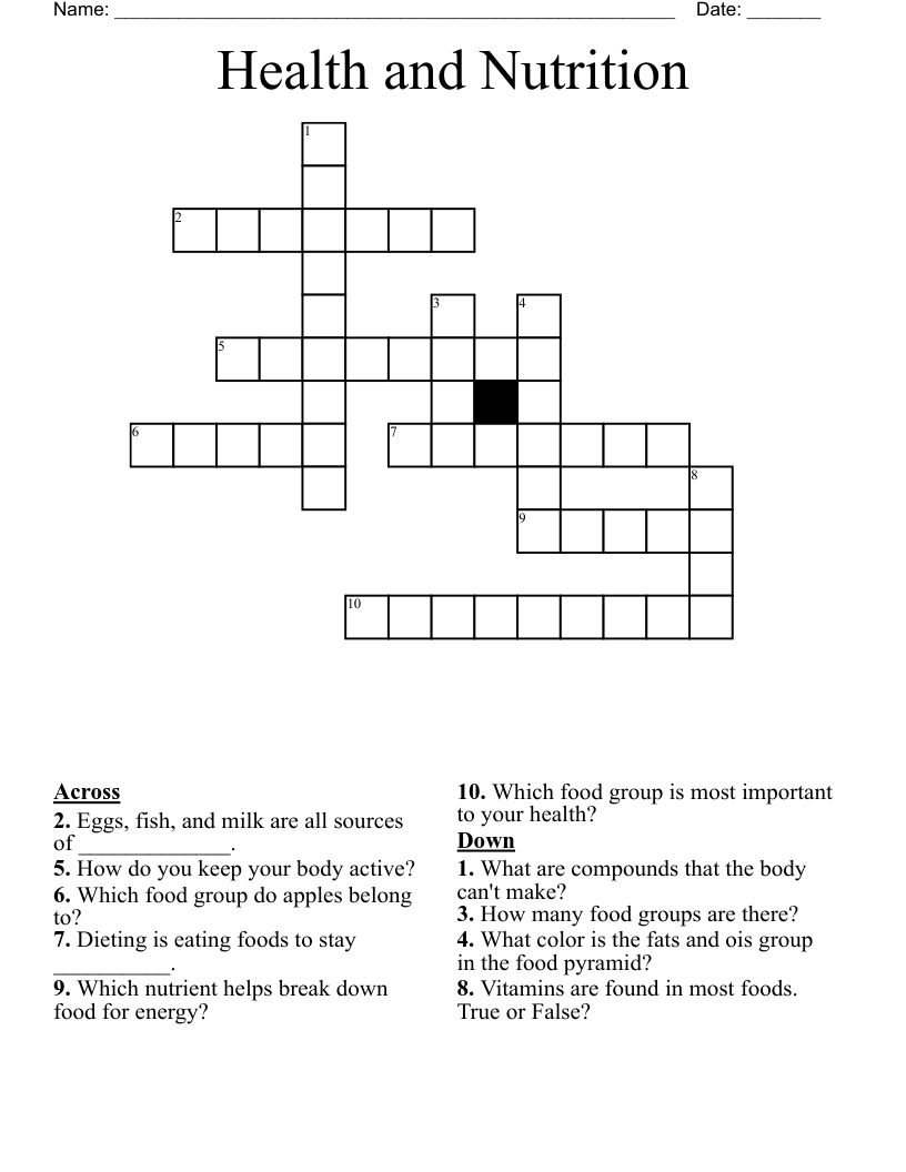 Health And Nutrition Crossword WordMint Health And Nutrition Crossword WordMint