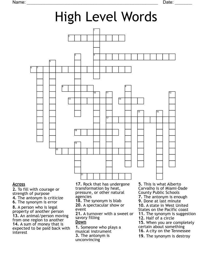 High Level Words Crossword WordMint
