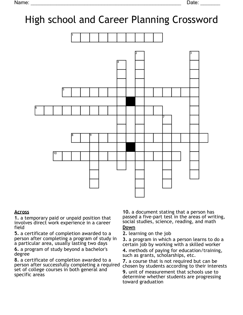 High School And Career Planning Crossword WordMint