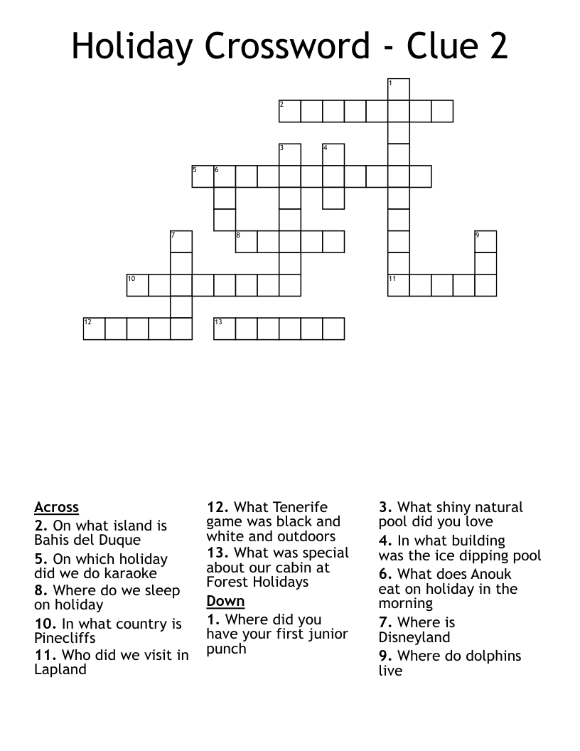 Holiday Crossword Clue 2 WordMint