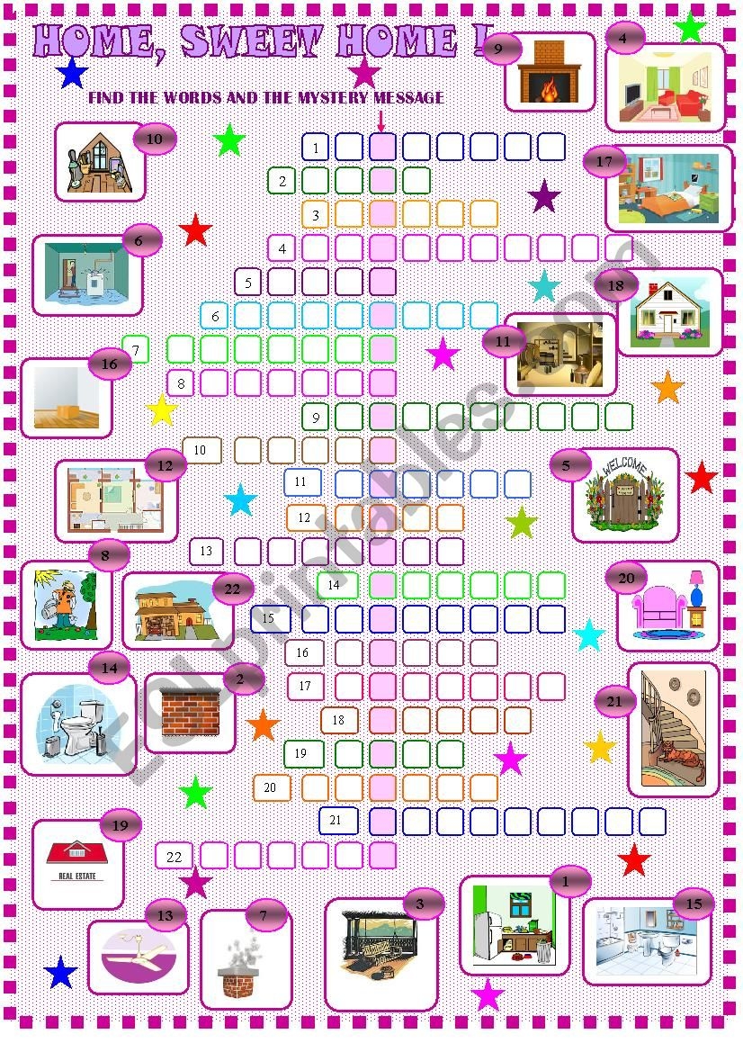Home Sweet Home crossword Puzzle ESL Worksheet By Spied d aignel