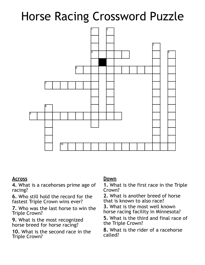 Horse Racing Crossword Puzzle WordMint Horse Racing Crossword Puzzle WordMint