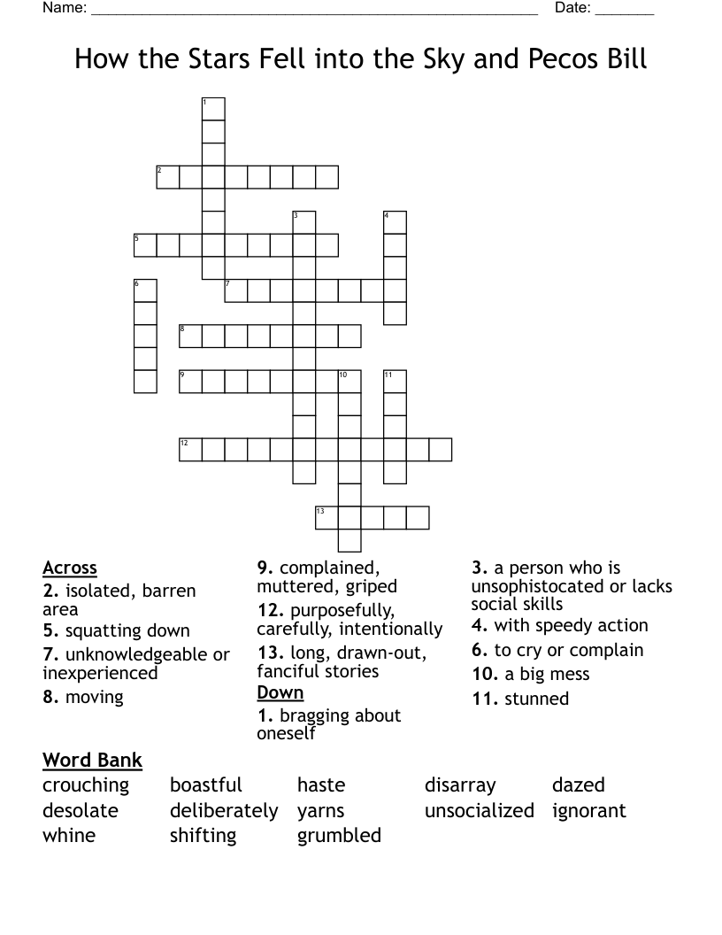 How The Stars Fell Into The Sky And Pecos Bill Crossword WordMint How The Stars Fell Into The Sky And Pecos Bill Crossword WordMint