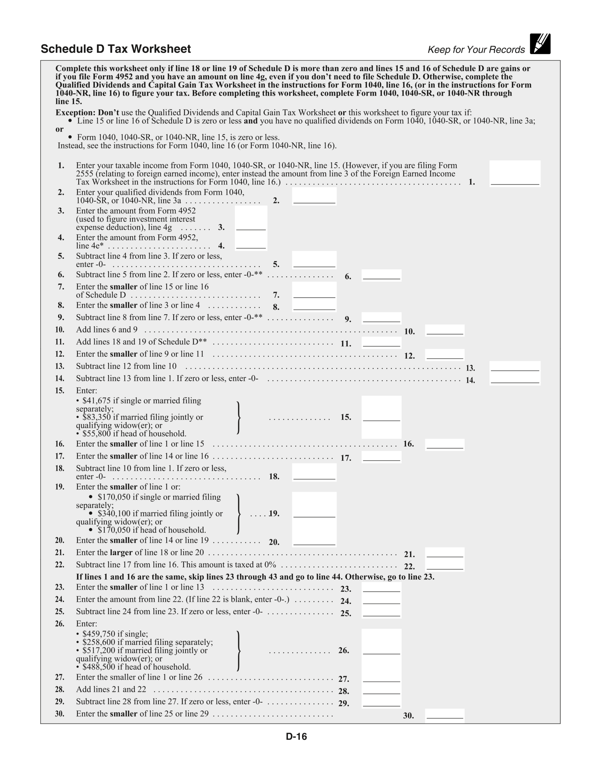 How To Complete IRS Schedule D Form 1040 Worksheets Library