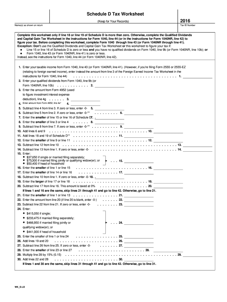 printable schedule d tax worksheet
