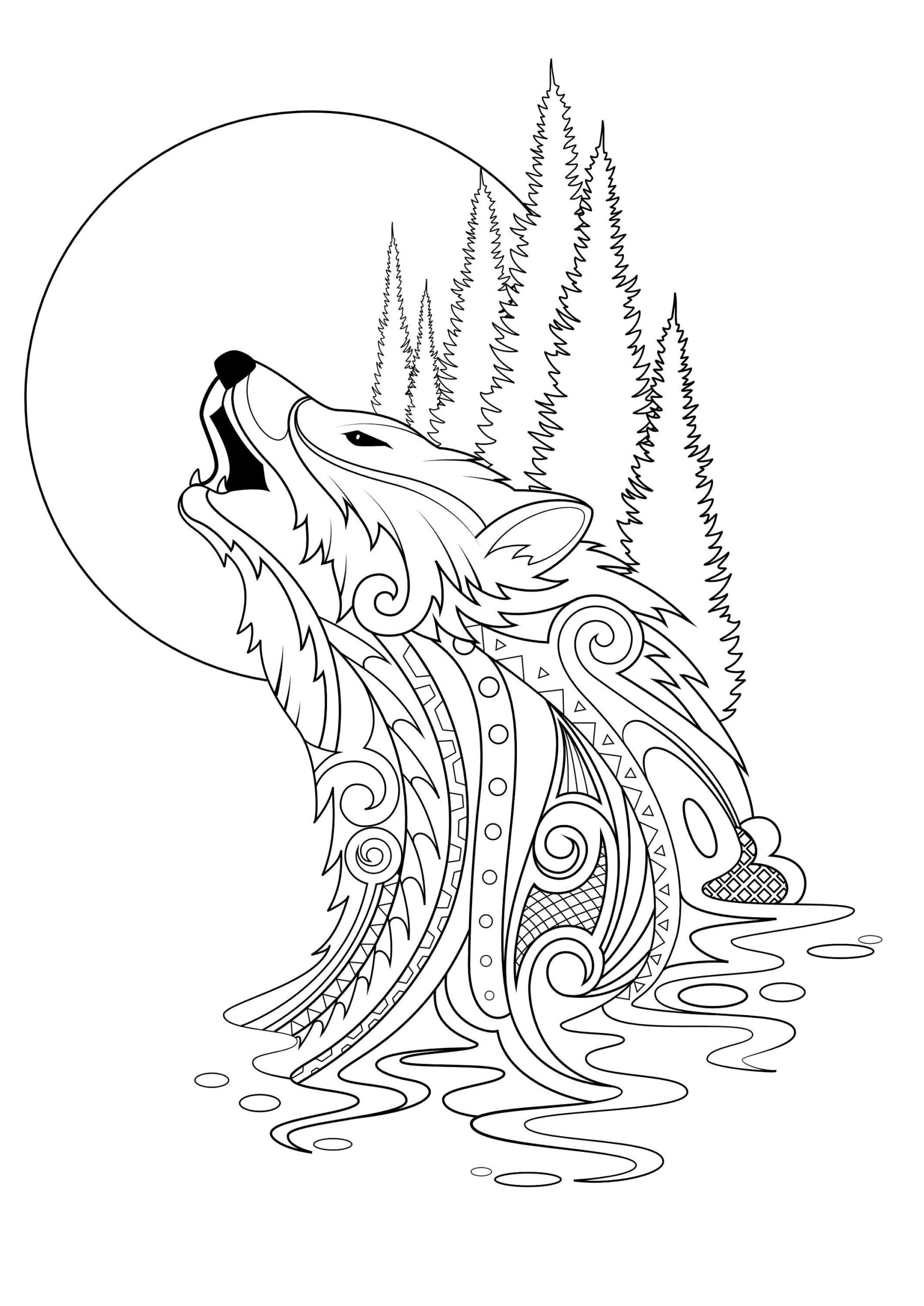 wolf colouring in pages