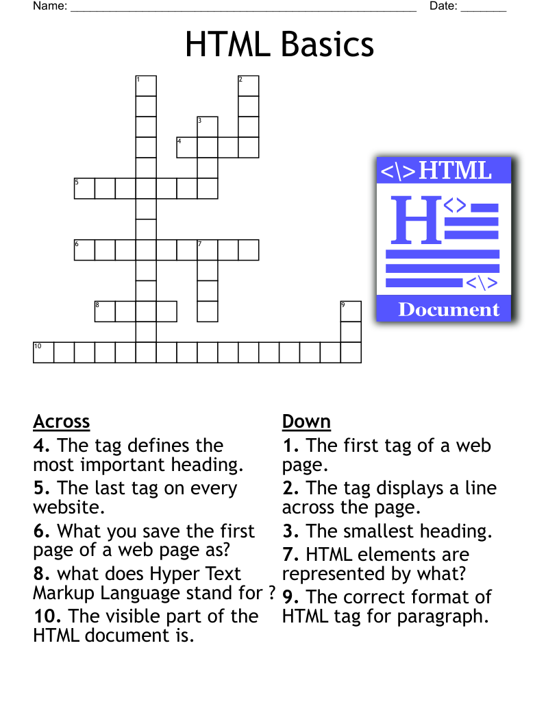 HTML Basics Crossword WordMint