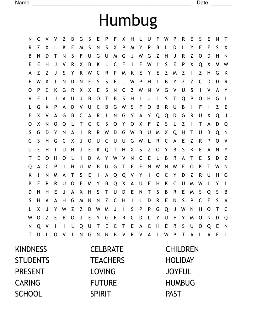 Humbug Word Search WordMint Humbug Word Search WordMint