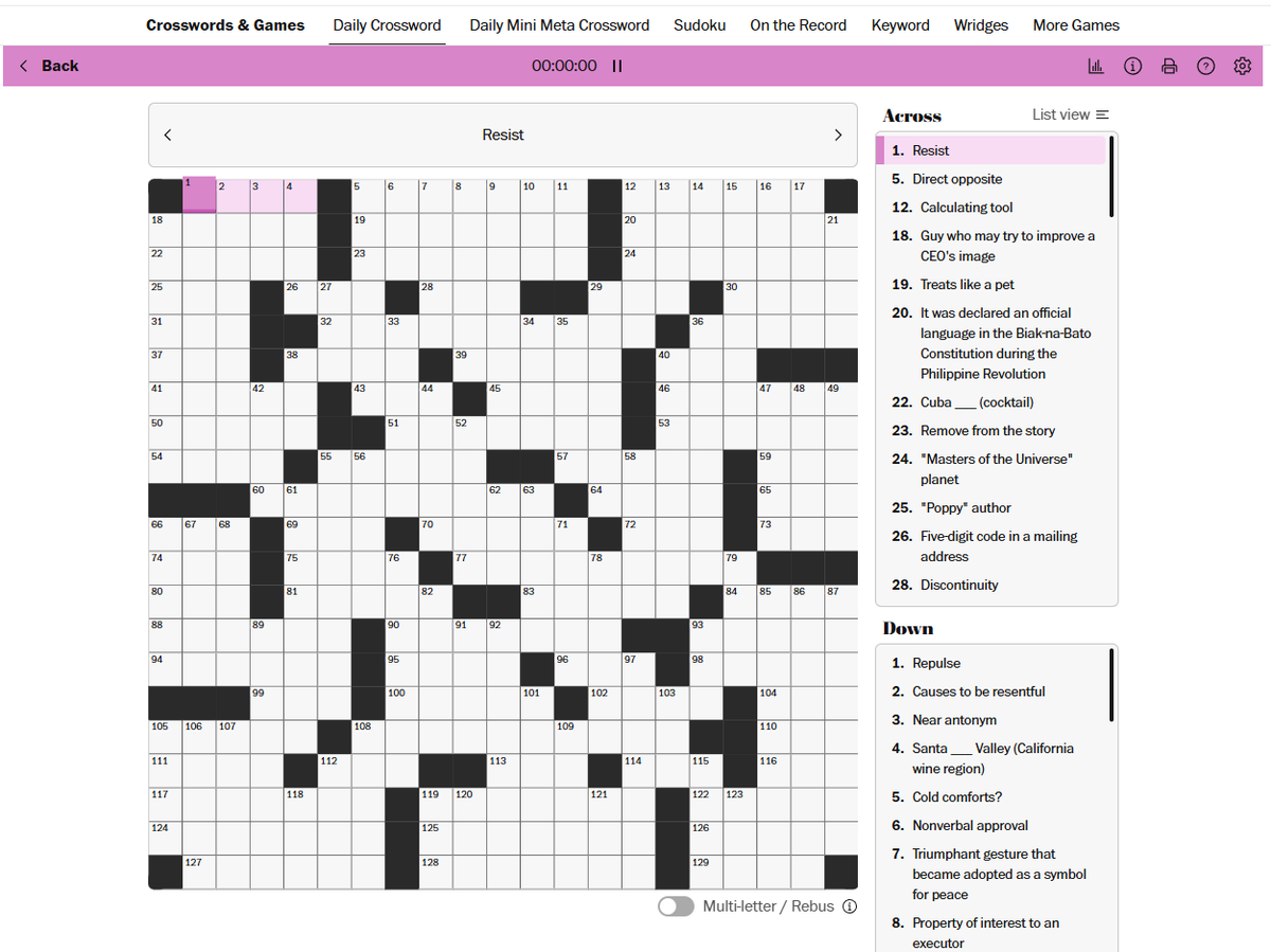 I Can Share A Couple Of Updates About The Washington Post s Online Crossword Page 1 The Pink Background Has Been Replaced With A White One 2 The Highlighted Clue Now Appears Above