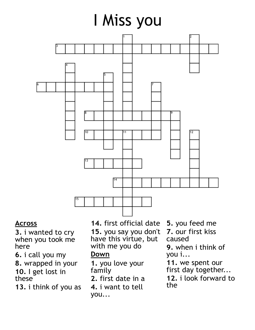 I Miss You Crossword WordMint I Miss You Crossword WordMint