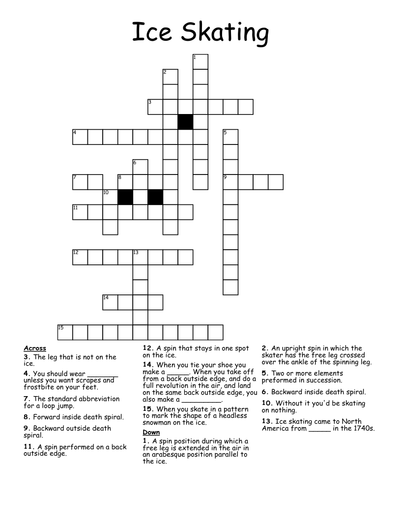 Ice Skating Crossword WordMint