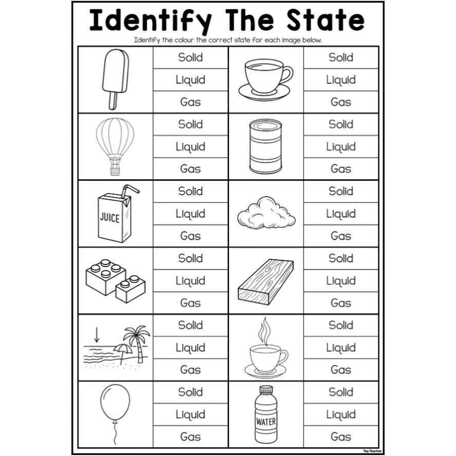 solid liquid or gas worksheet solid liquid or gas worksheet