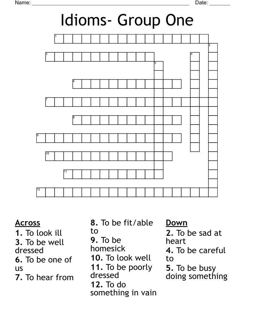 Idioms Group One Crossword WordMint