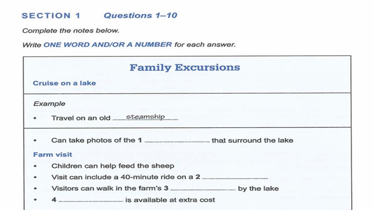 IELTS Listening Practice Section 1 Family Excursions With Answers YouTube