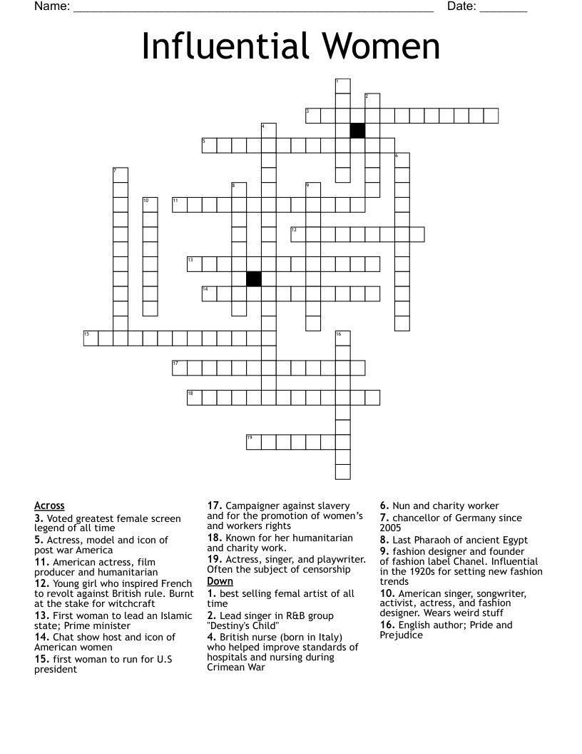 Influential Women Crossword WordMint