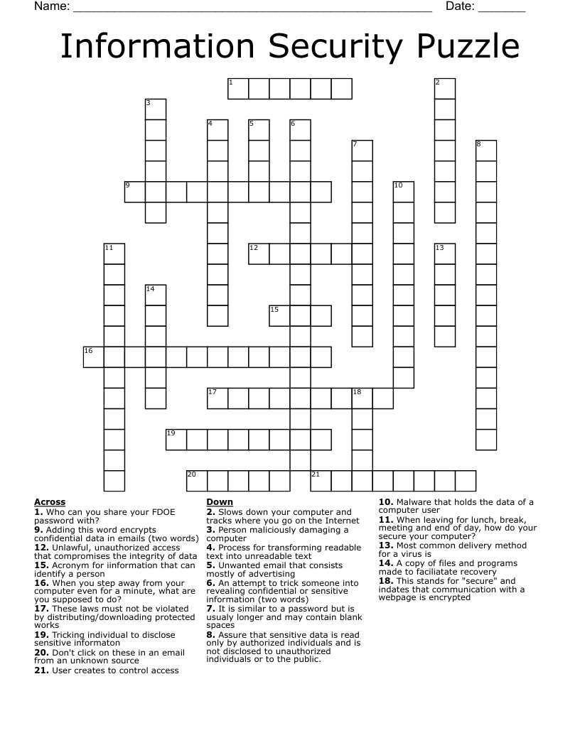 Information Security Puzzle Crossword WordMint