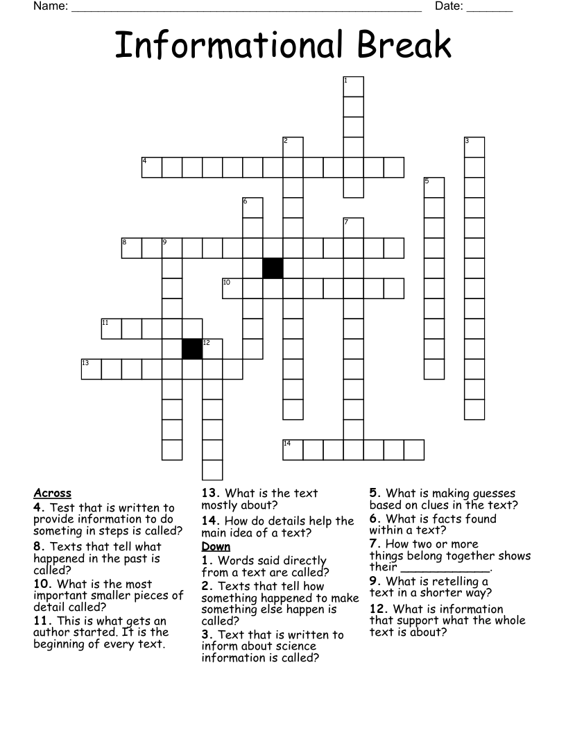 Informational Break Crossword WordMint