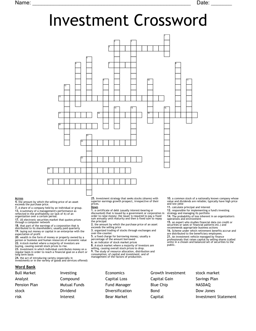 Investment Crossword WordMint