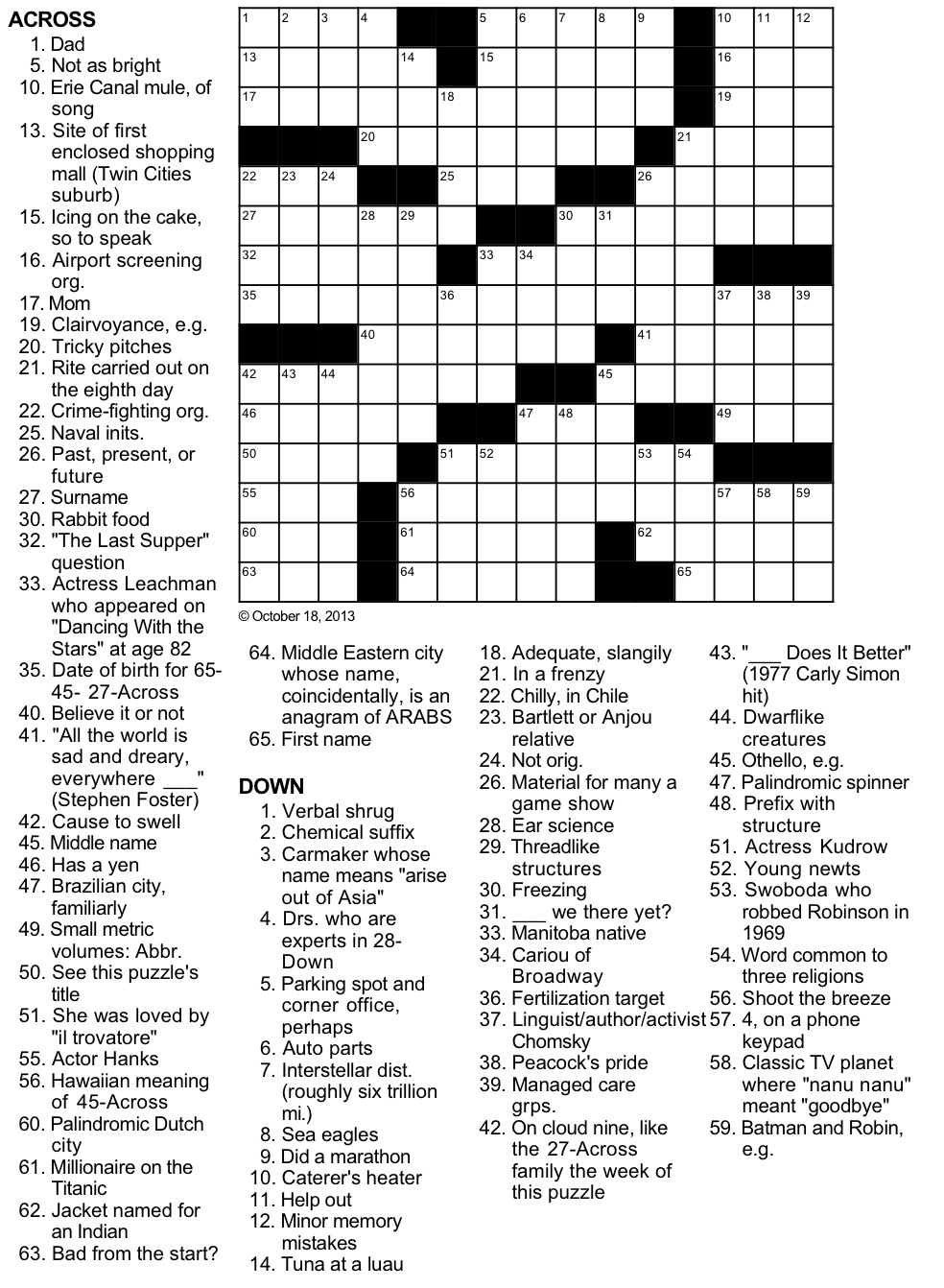 It s 50 Across Crossword Puzzle